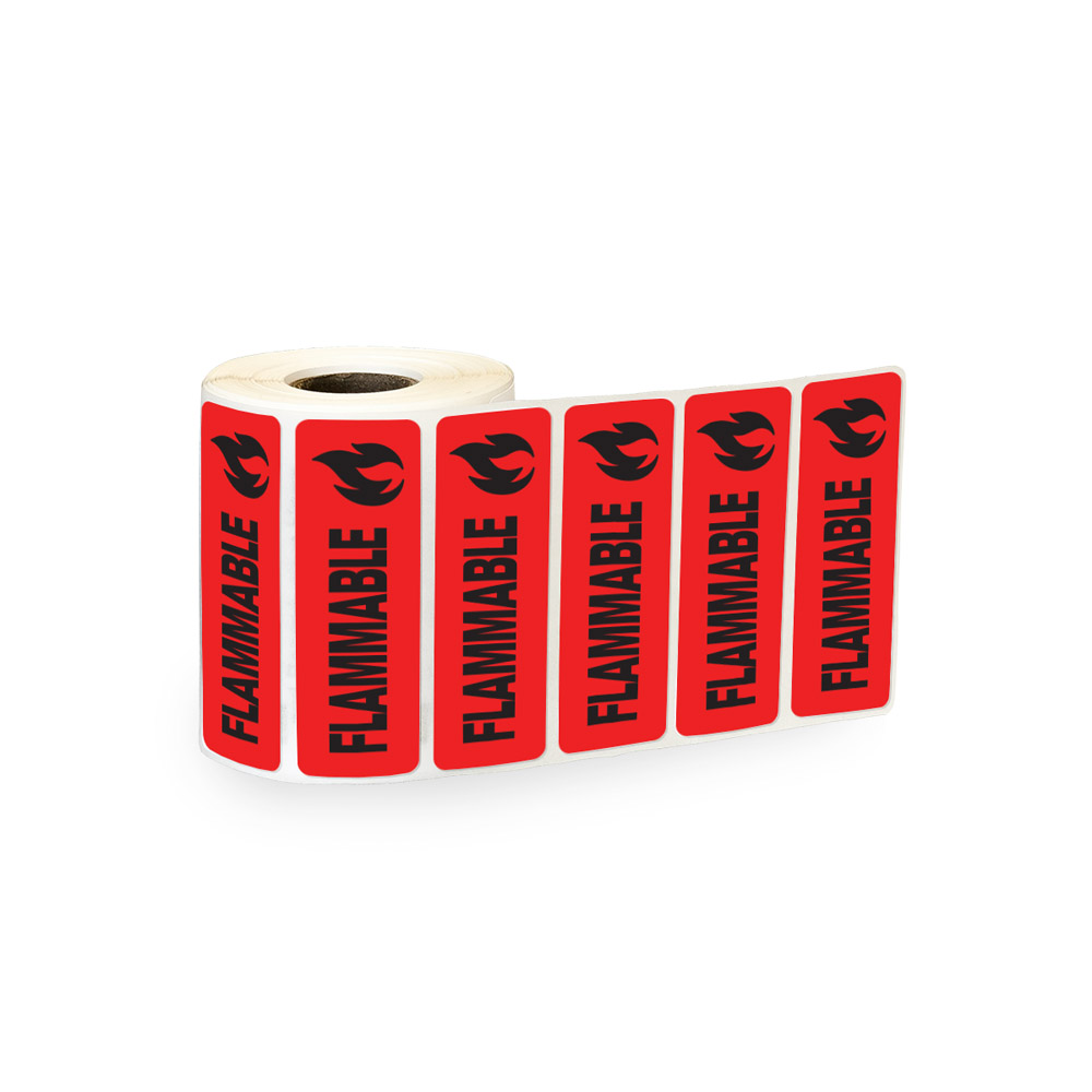 "Flammable" Rectangular Paper Label with Symbol & Red Background 3" x